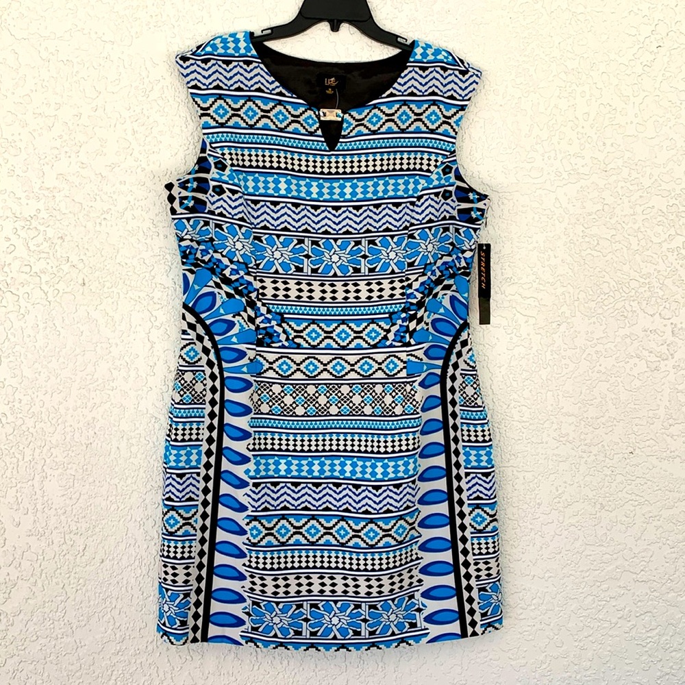 I Le New York geometric stretch sleeveless dress size 16